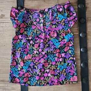 Emery Rose Floral Print Flutter Sleeve Blouse else xs